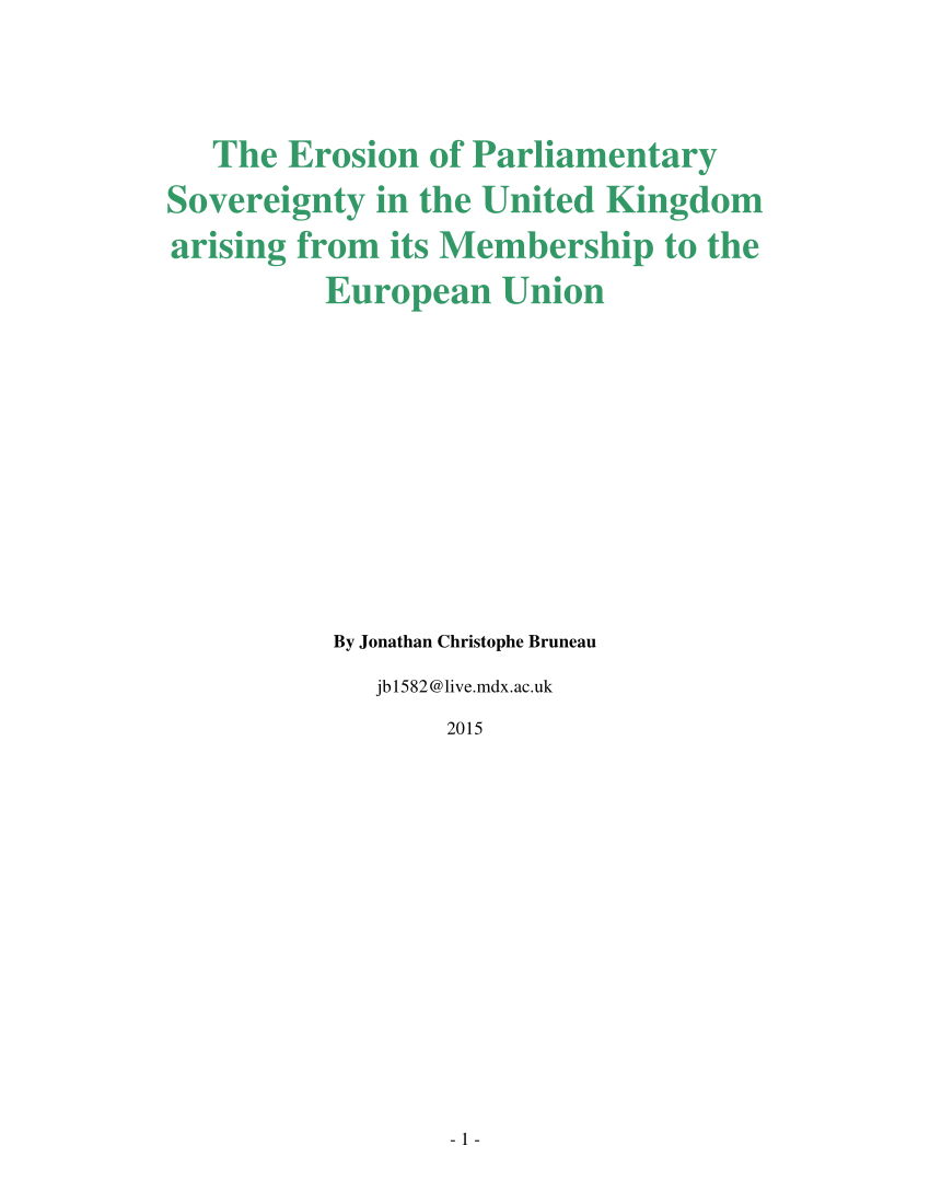 Pdf The Erosion Of Parliamentary Sovereignty In The United