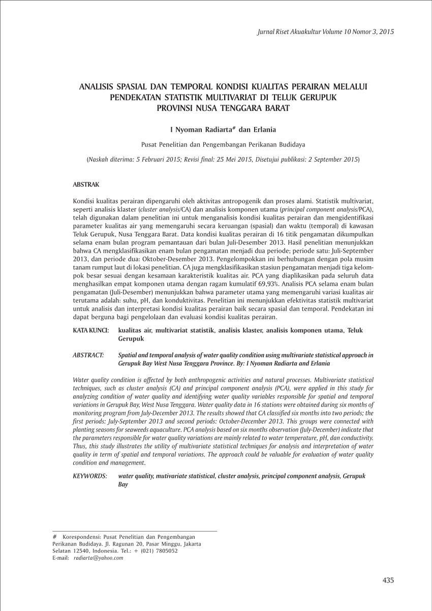 PDF ANALISIS SPASIAL DAN TEMPORAL KONDISI KUALITAS PERAIRAN MELALUI