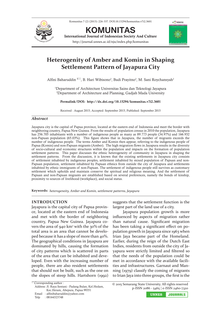 Pdf Heterogenity Of Amber And Komin In Shaping Settlement Pattern Of Jayapura City