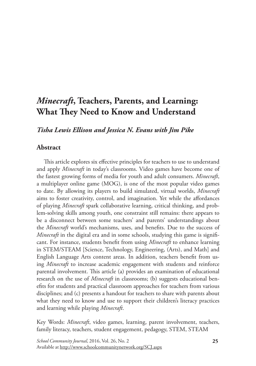 Pdf Minecraft Teachers Parents And Learning What They Need To Know And Understand