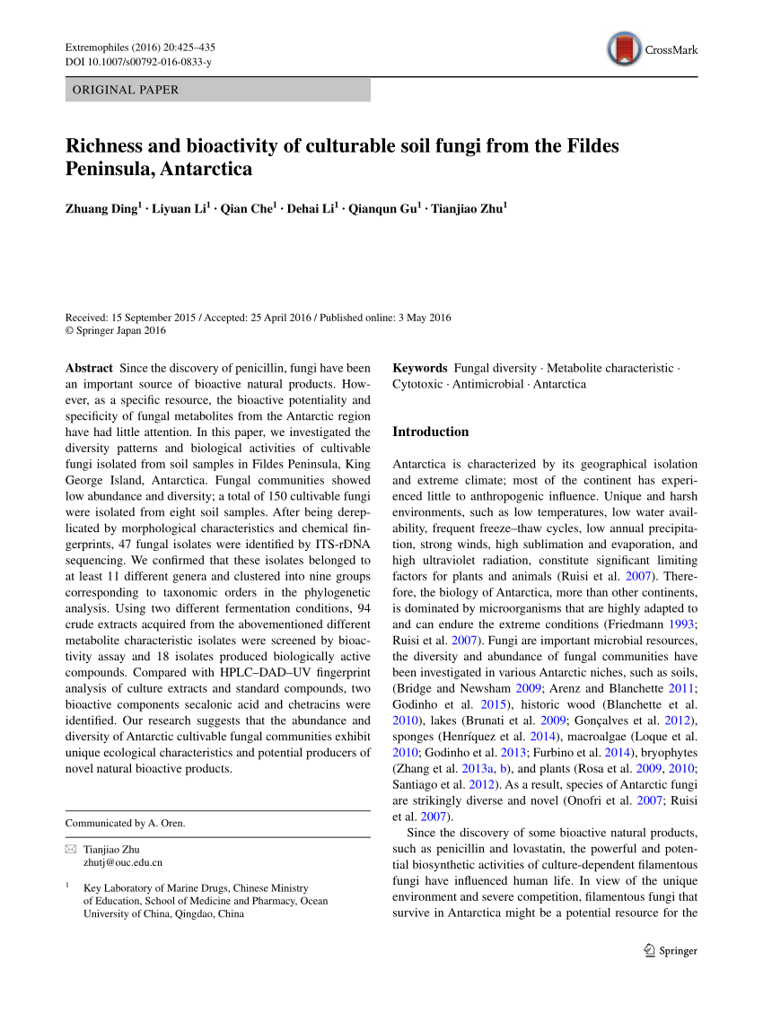 (PDF) Richness and bioactivity of culturable soil fungi from the Fildes ...