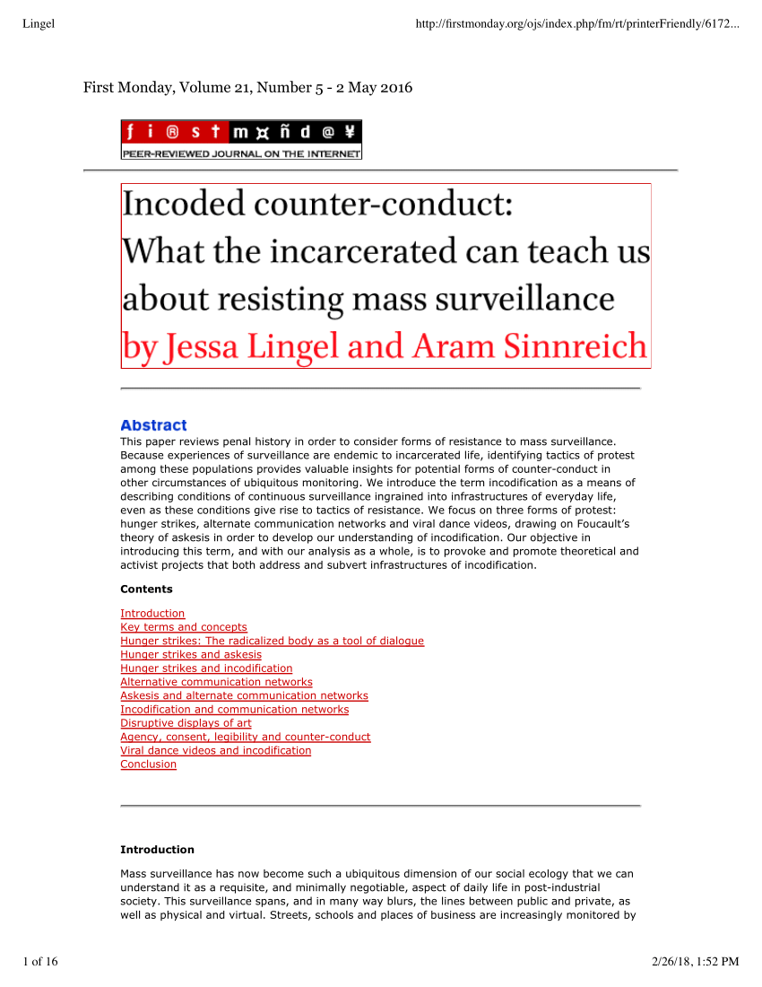 Pdf Incoded Counter Conduct What The Incarcerated Can Teach Us About Resisting Mass Surveillance