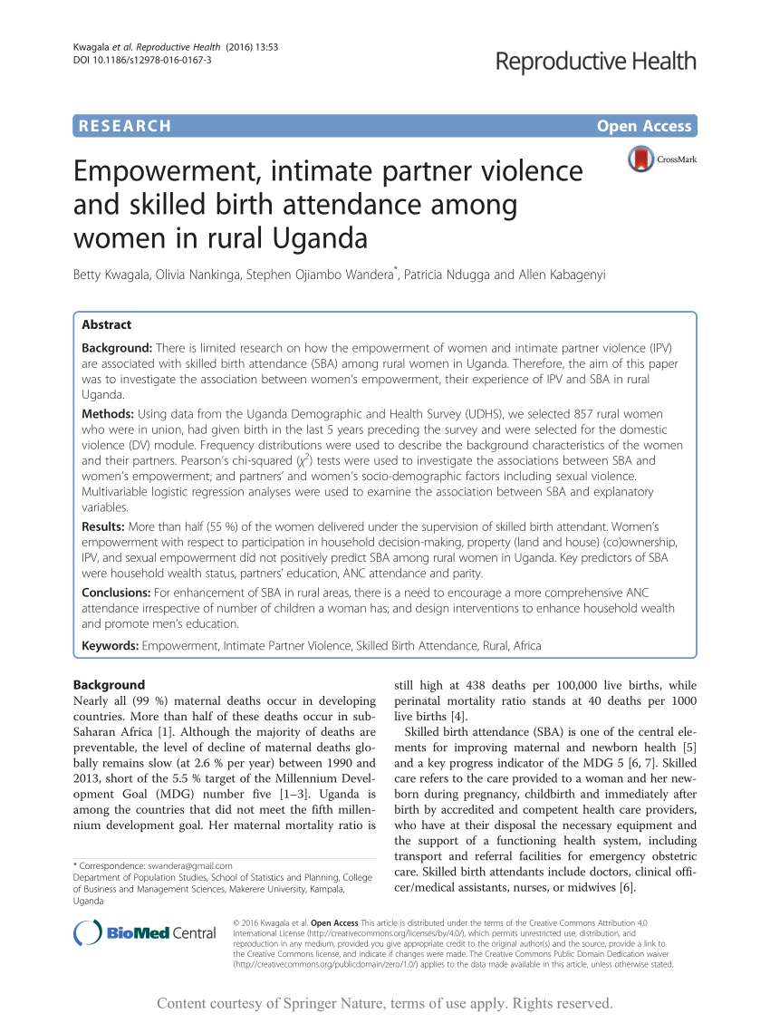 PDF) Empowerment, intimate partner violence and skilled birth attendance among women in rural Uganda pic
