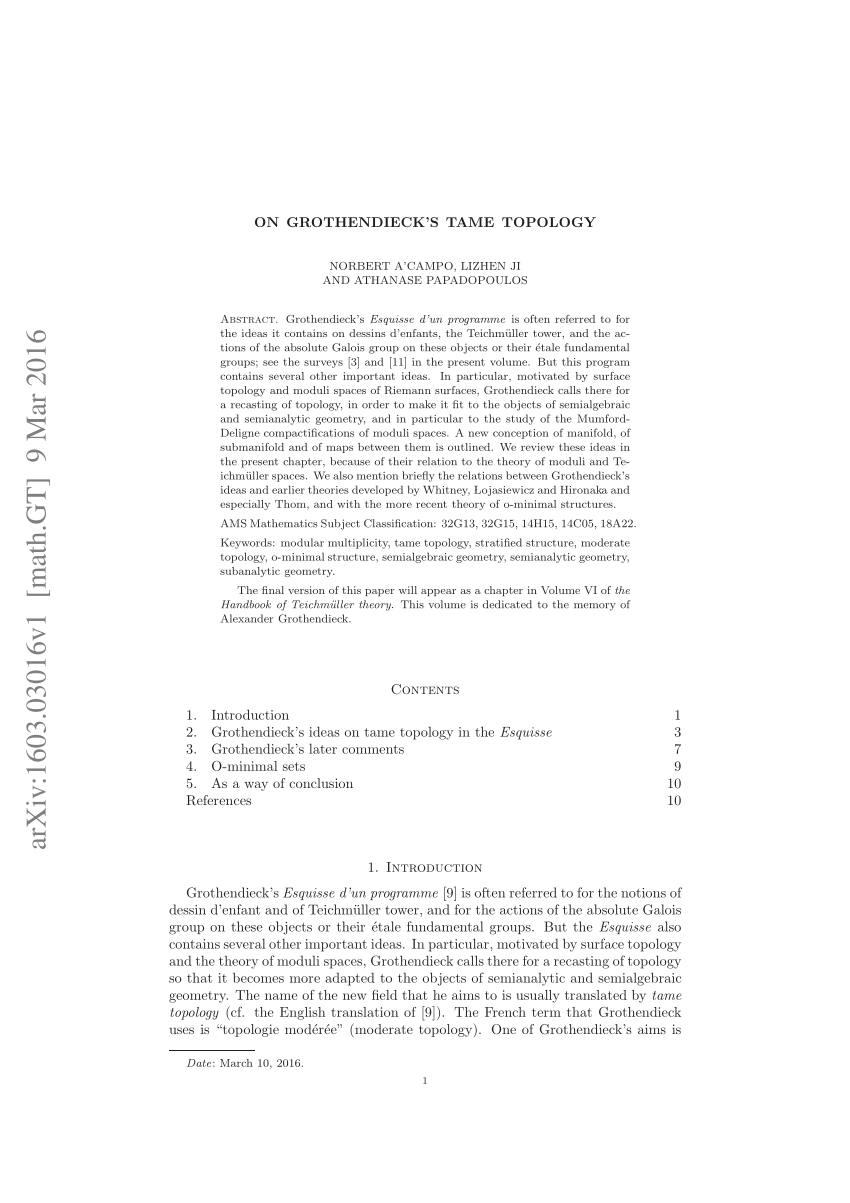 PDF) On Grothendieck's tame topology