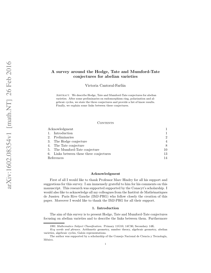 PDF) A survey around the Hodge, Tate and Mumford-Tate conjectures