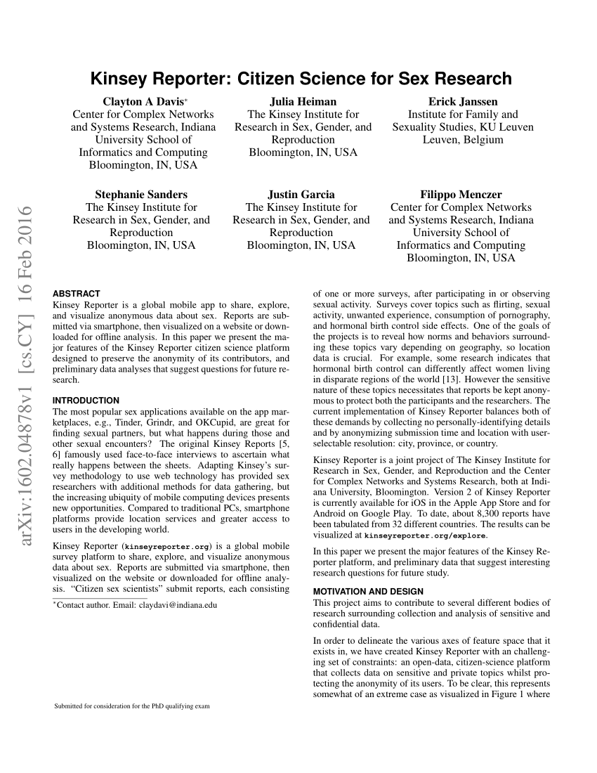 PDF) Kinsey Reporter: Citizen Science for Sex Research