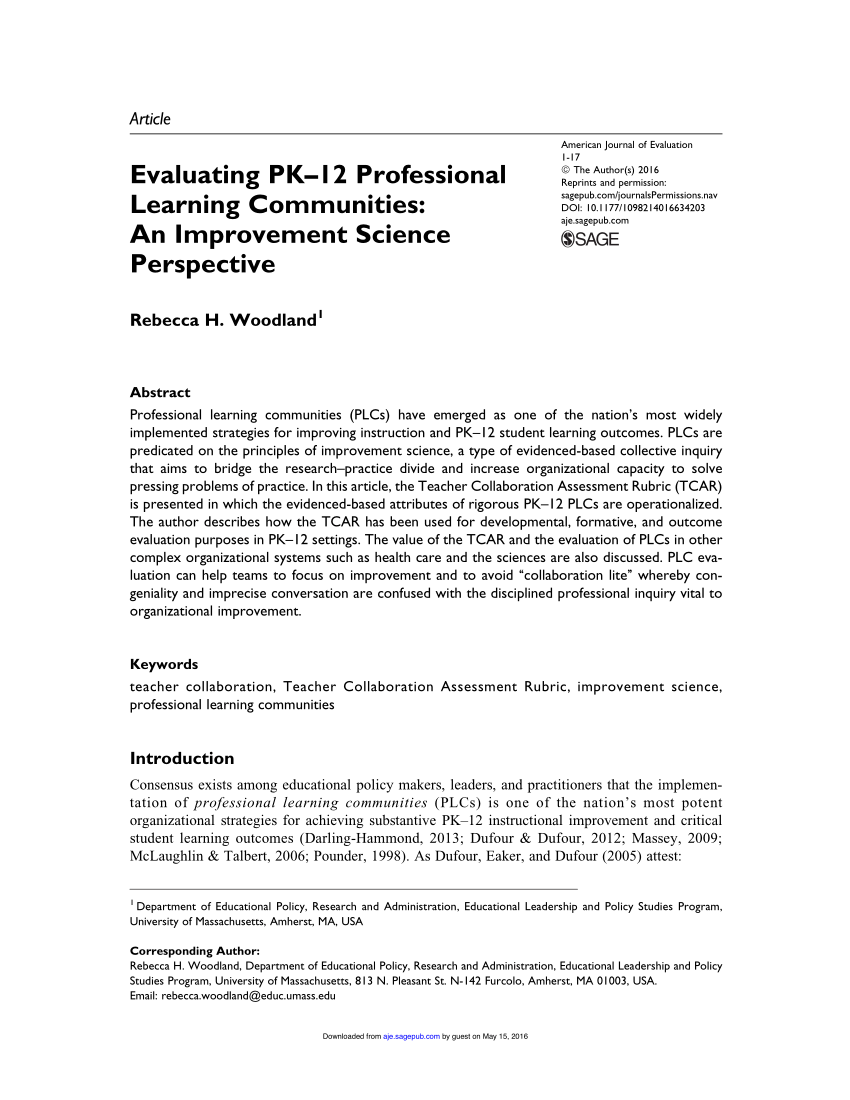 PDF) Evaluating PK-12 Professional Learning Communities: An