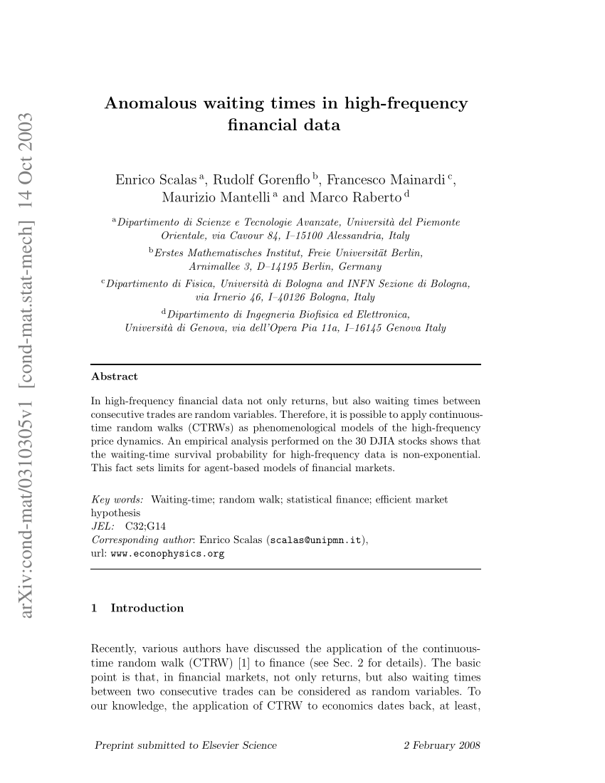 Pdf Anomalous Waiting Times In High Frequency Financial Data - 