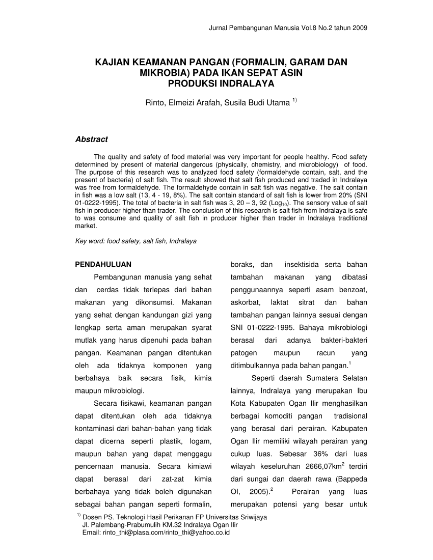 Pdf Kajian Keamanan Pangan Formalin Garam Dan Mikrobia