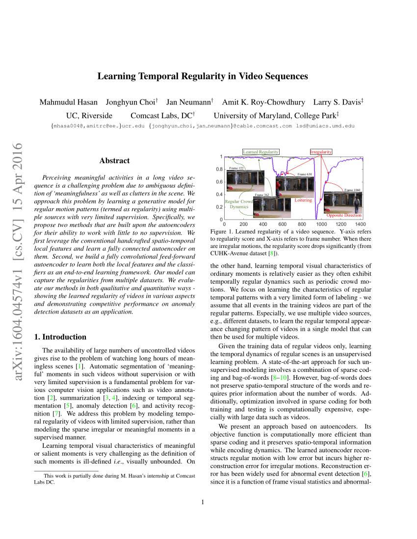 PDF) Learning Temporal Regularity in Video Sequences