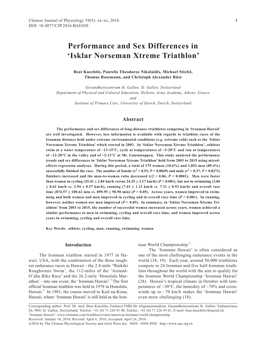 PDF) Performance and Sex Differences in Isklar Norseman Xtreme Triathlon