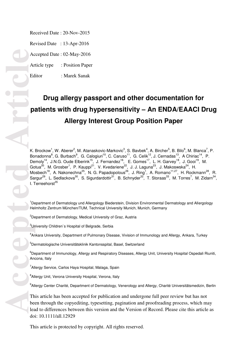 (PDF) Drug allergy passport and other documentation for patients with drug hypersensitivity - An ...