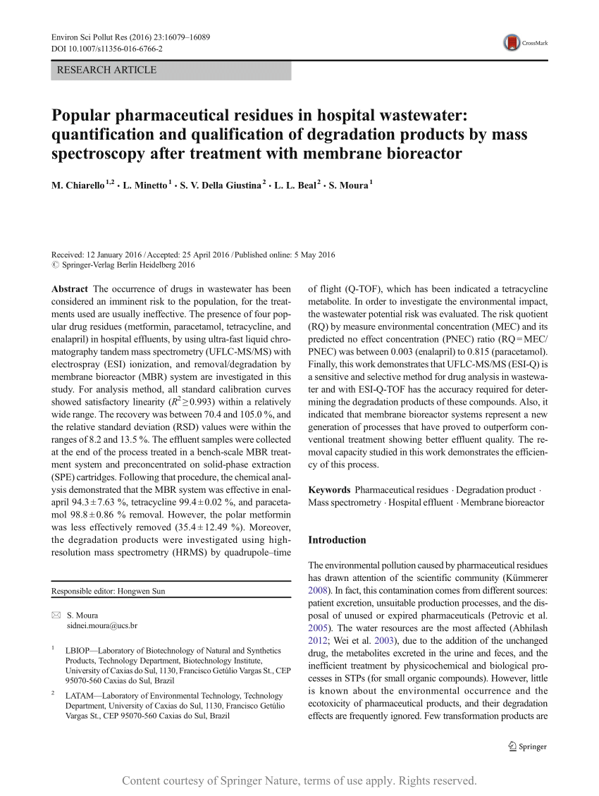 Popular Pharmaceutical Residues In Hospital Wastewater Quantification