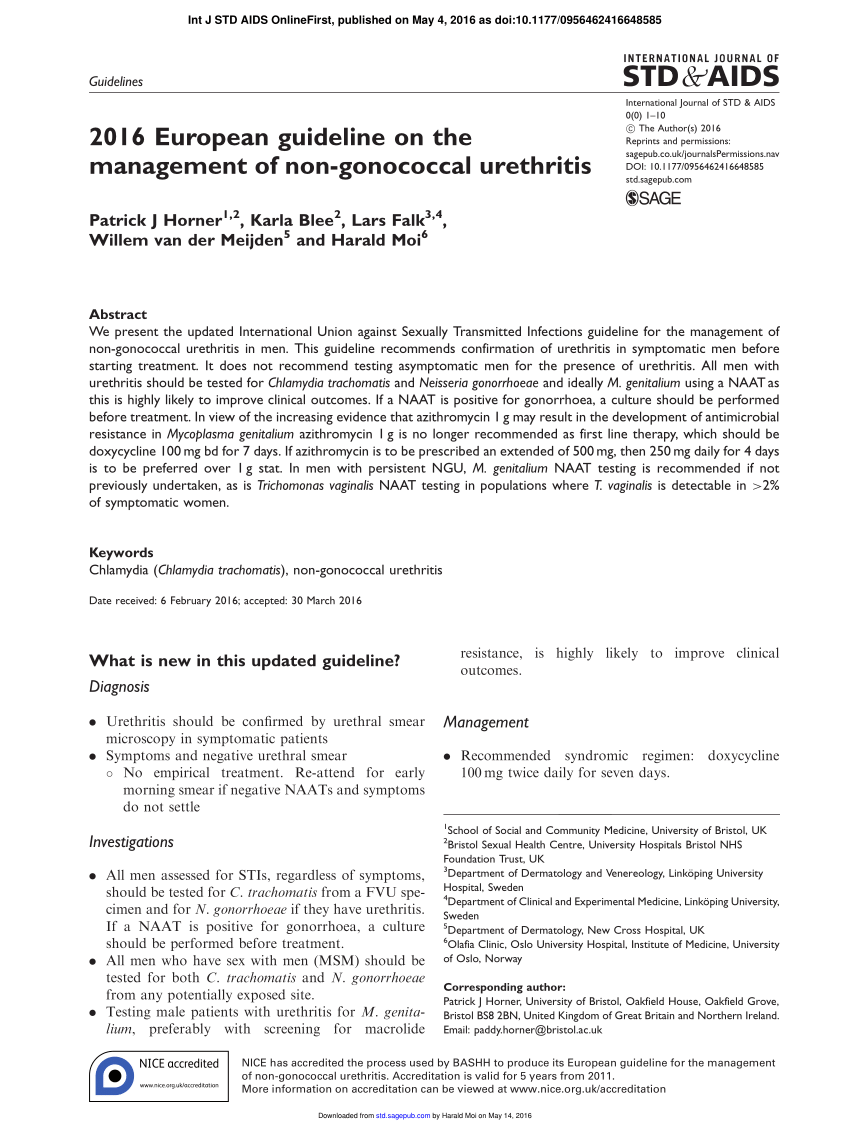 (PDF) 2016 European guideline on the management of non-gonococcal urethritis