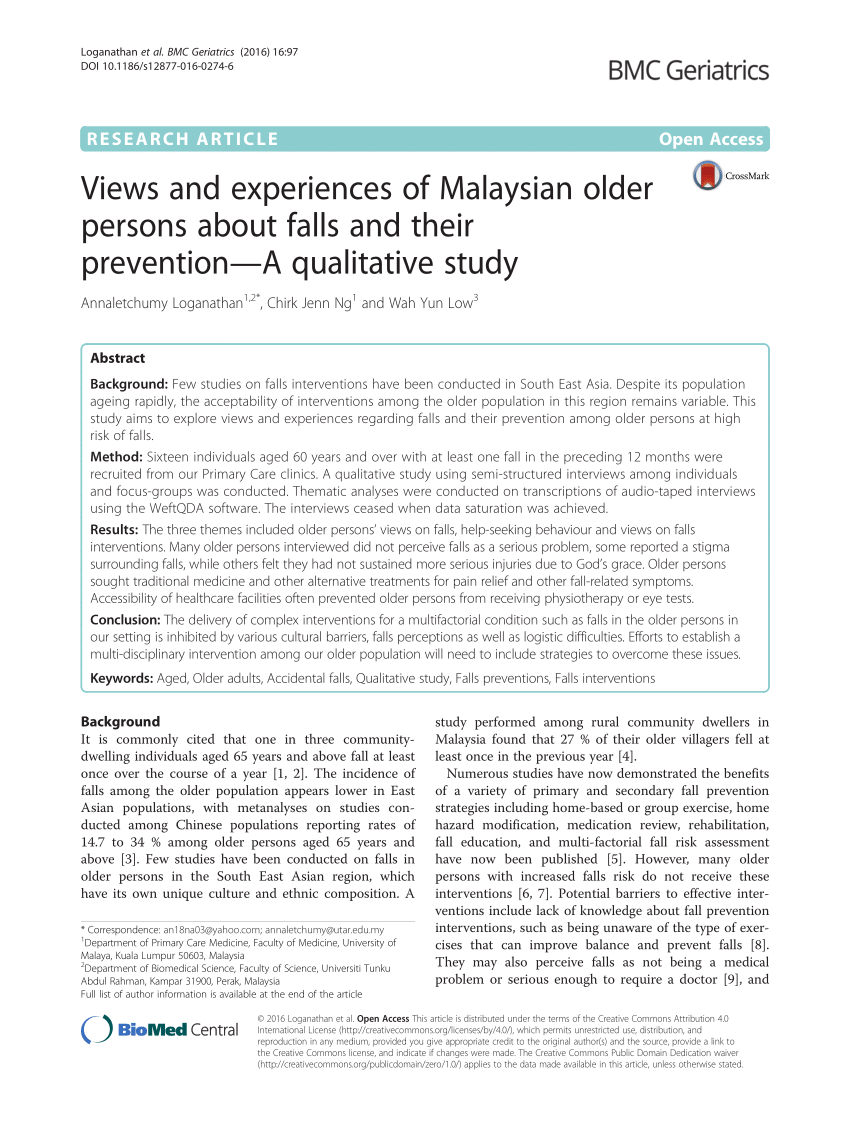 Pdf Views And Experiences Of Malaysian Older Persons About Falls And Their Prevention A Qualitative Study