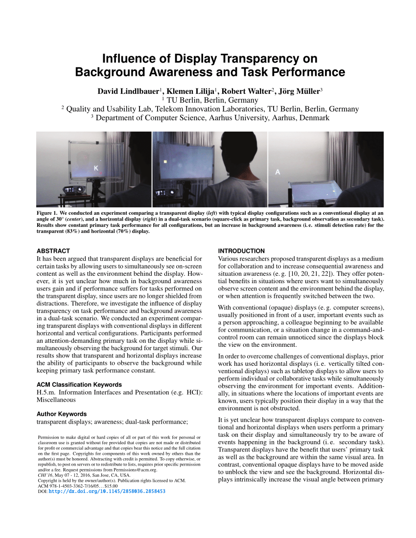 PDF) Influence of Display Transparency on Background Awareness and Task  Performance