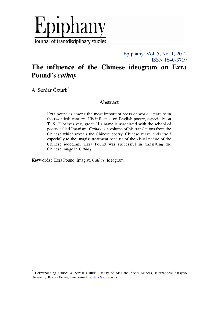 Pdf The Influence Of The Chinese Ideogram On Ezra Pound S Cathay