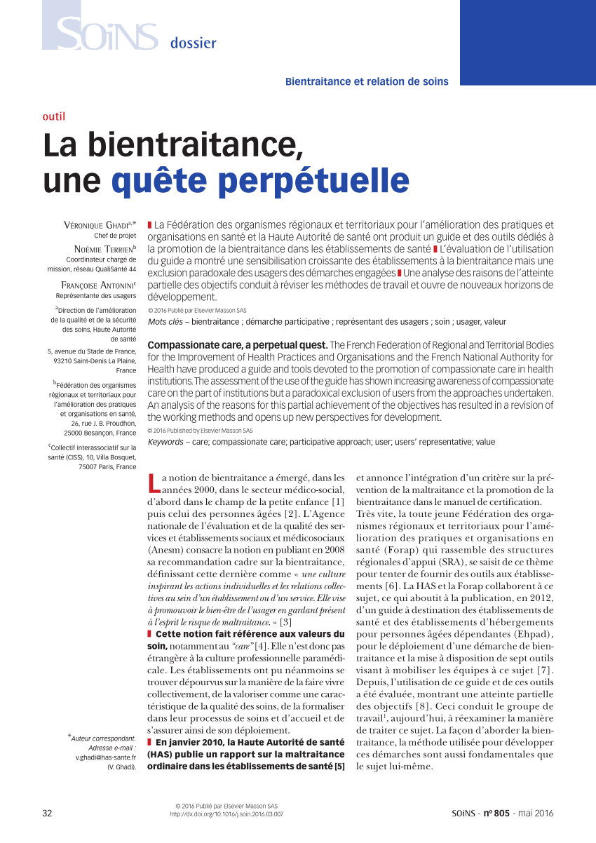 Pdf La Bientraitance Une Quete Perpetuelle