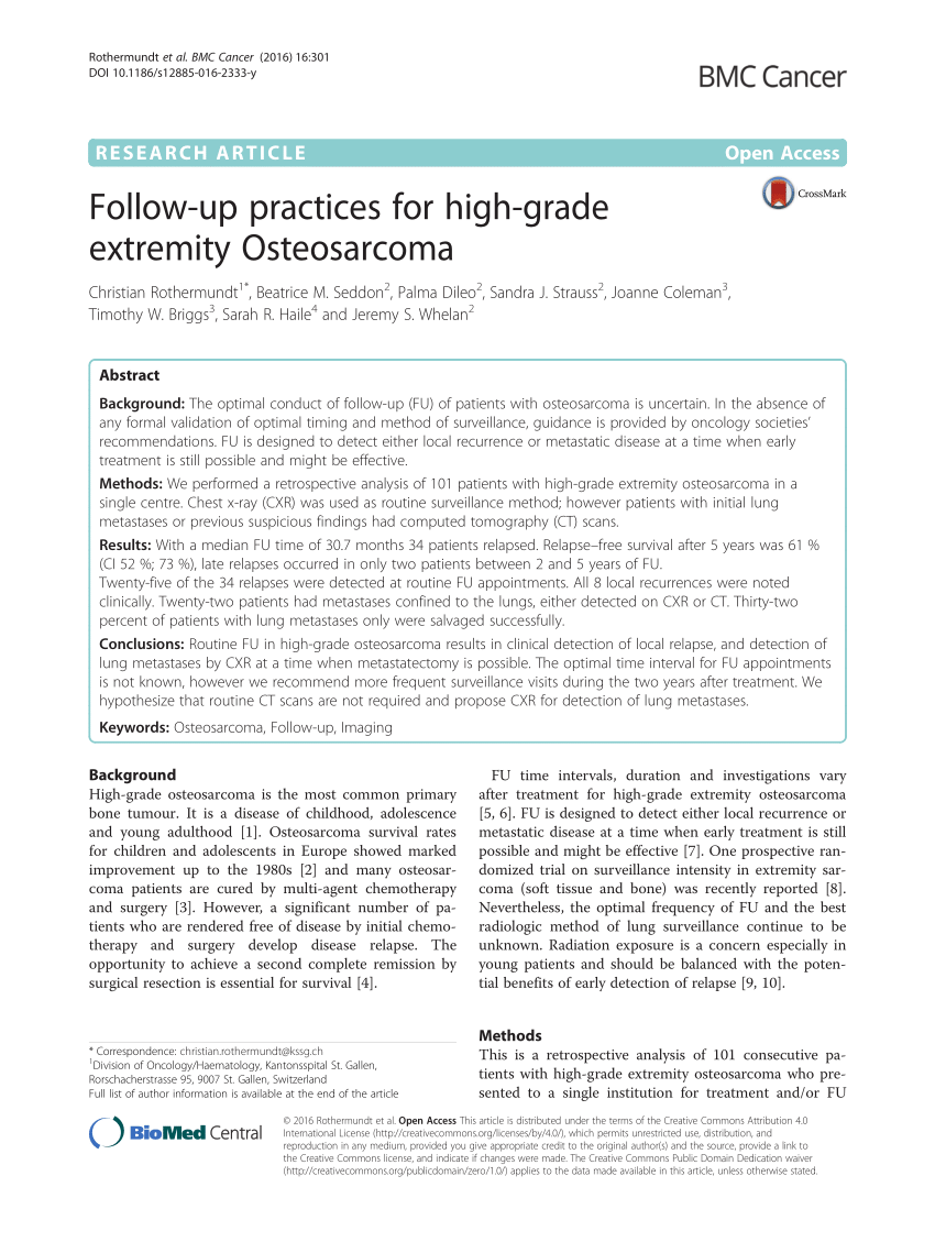 PDF Follow up practices for high grade extremity Osteosarcoma