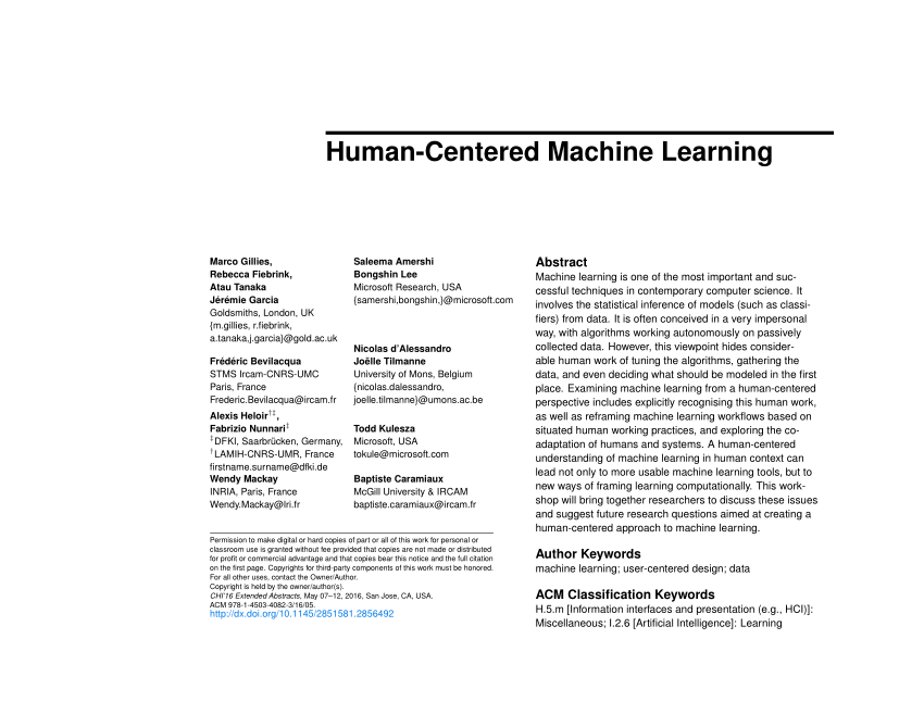 Pdf Human Centred Machine Learning