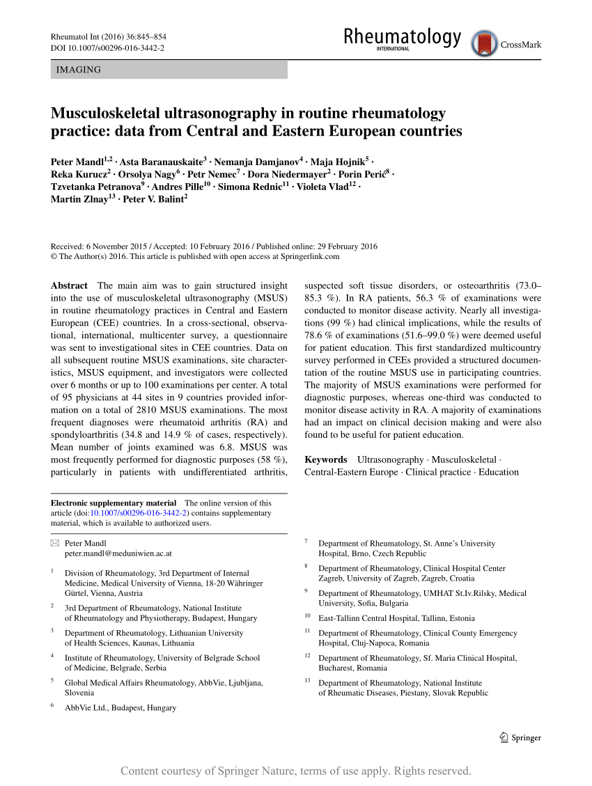 (PDF) Musculoskeletal ultrasonography in routine rheumatology ...