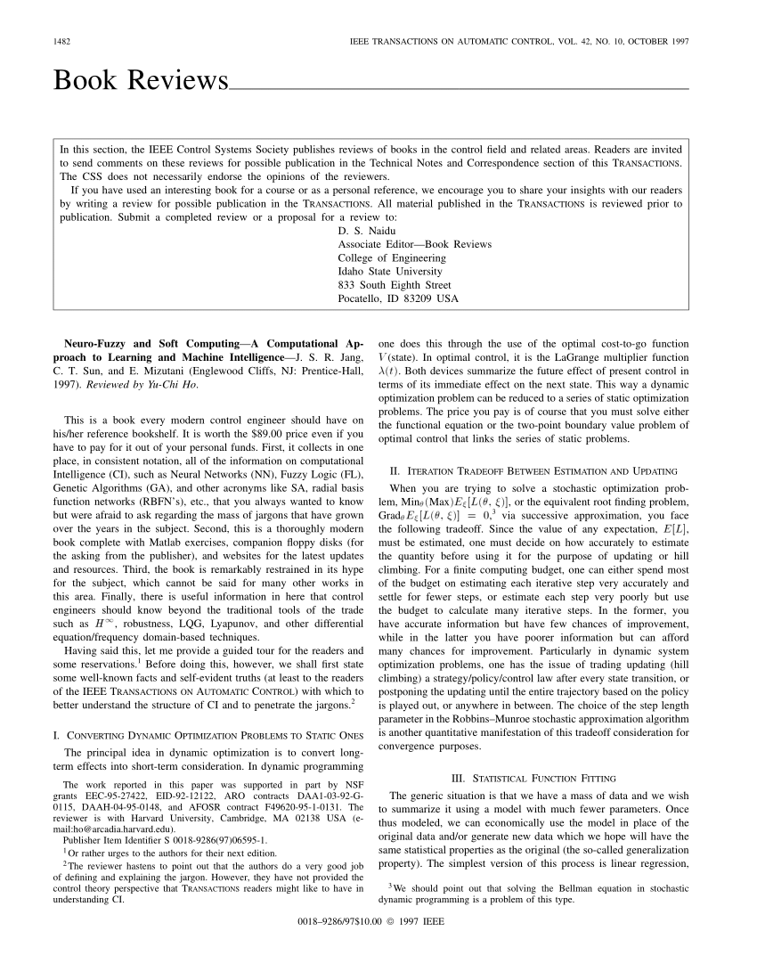 Pdf Neuro Fuzzy And Soft Computing A Computational Approach To Learning And Machine Intelligence Book Review