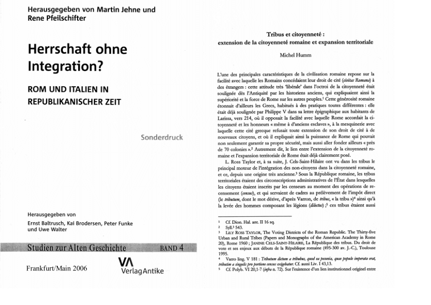 Pdf Tribus Et Citoyennete Extension De La Citoyennete Romaine Et Expansion Territoriale