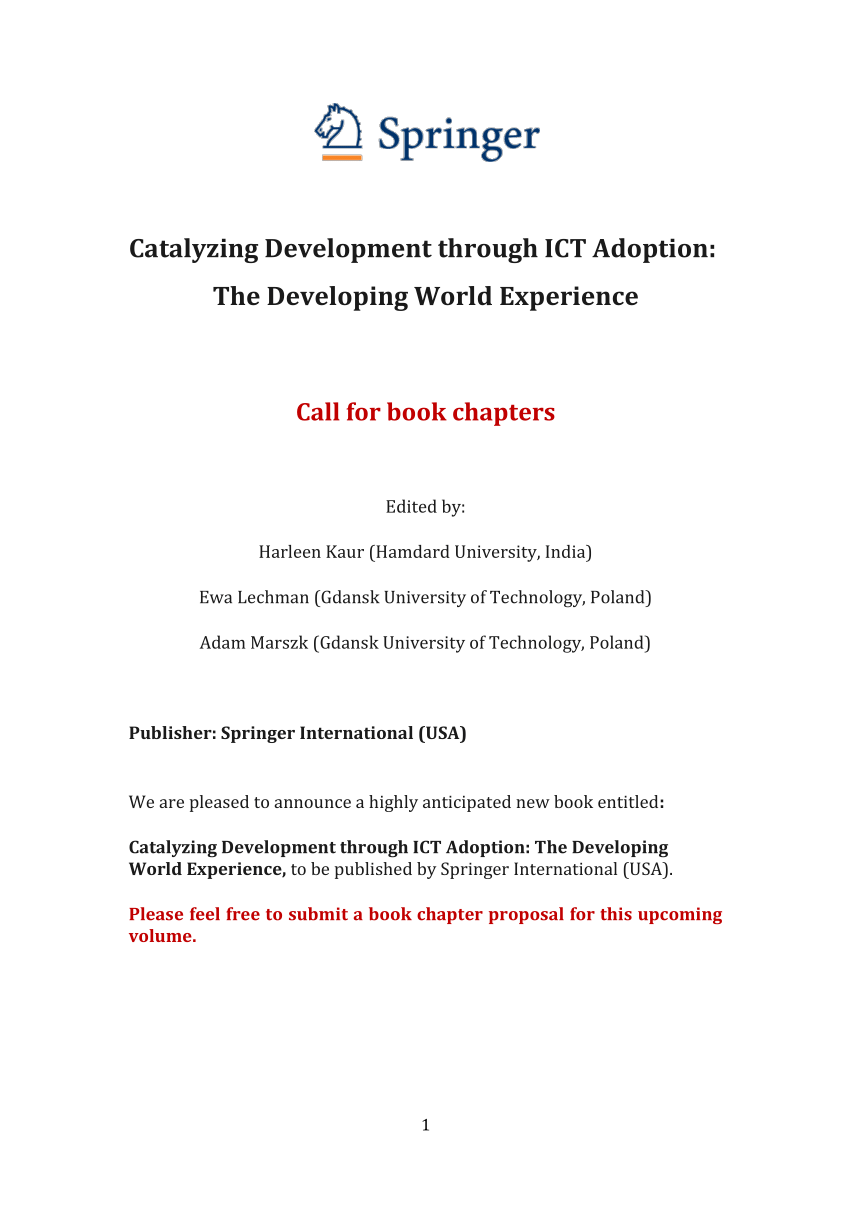 (PDF) Springer Call for Chapters. Catalyzing Development through ICT