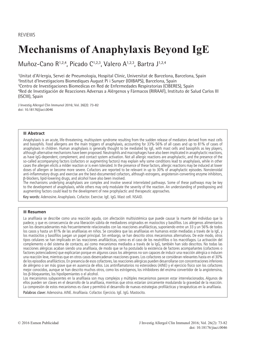 (PDF) Mechanisms of Anaphylaxis Beyond IgE