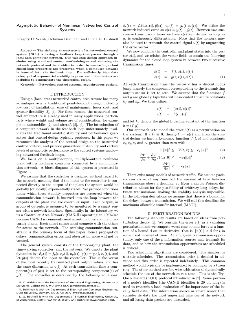 Pdf Asymptotic Behavior Of Nonlinear Networked Control Systems