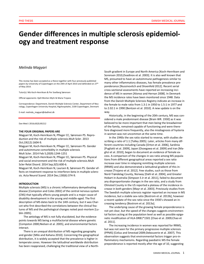 Pdf Gender Differences In Multiple Sclerosis Epidemiology And Treatment Response