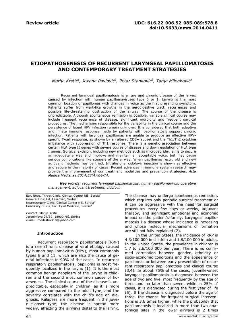 laryngeal papillomatosis article