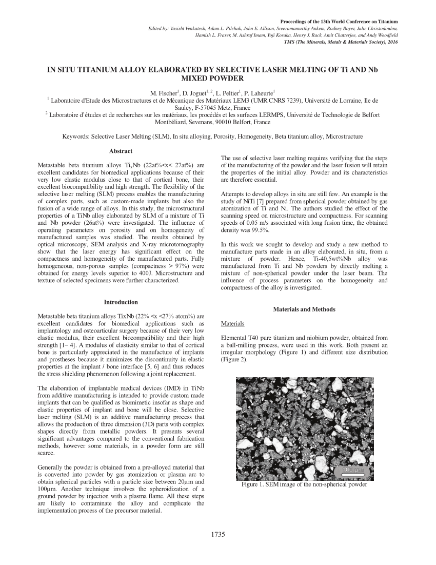 PDF) In Situ Titanium Alloy Elaborated by Selective Laser Melting