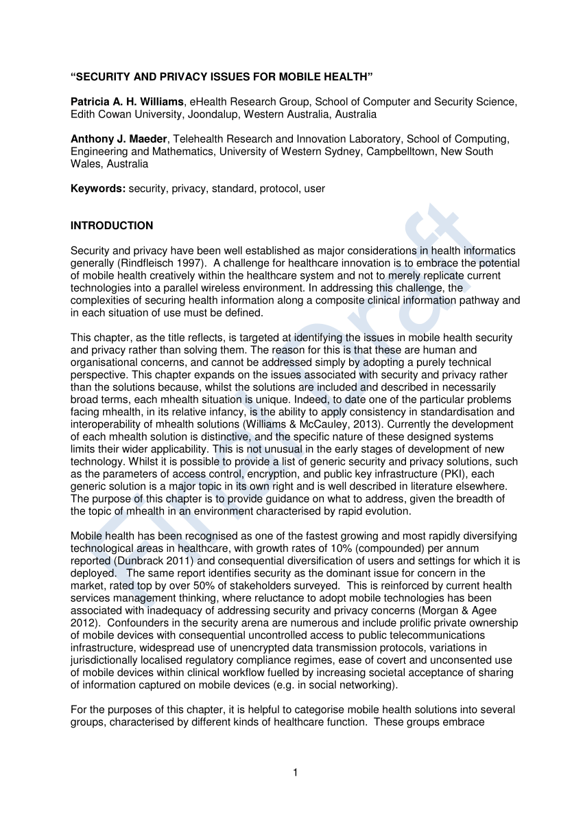 Pdf Security And Privacy Issues For Mobile Health