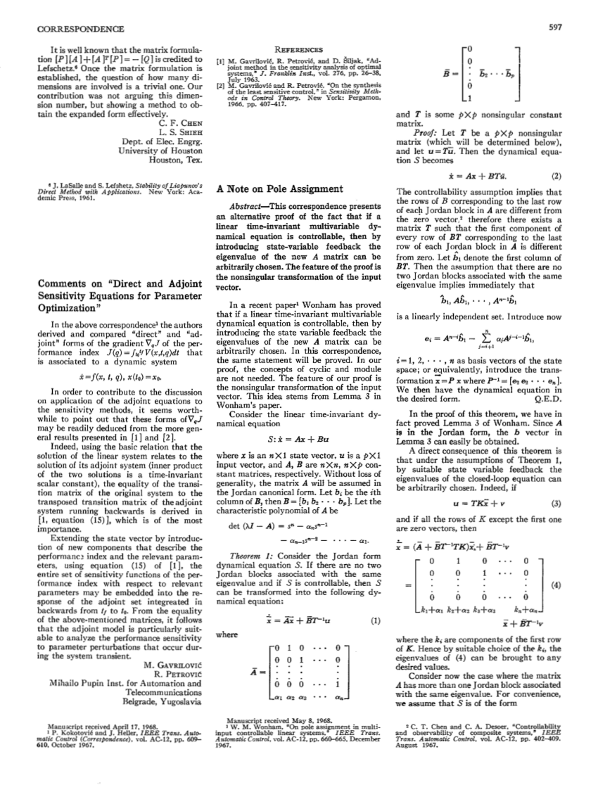 pole assignment problem