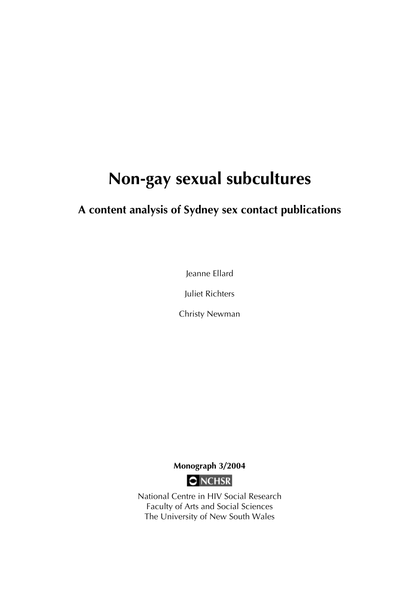 PDF) Non-gay sexual subcultures a content analysis of Sydney sex contact publications pic image