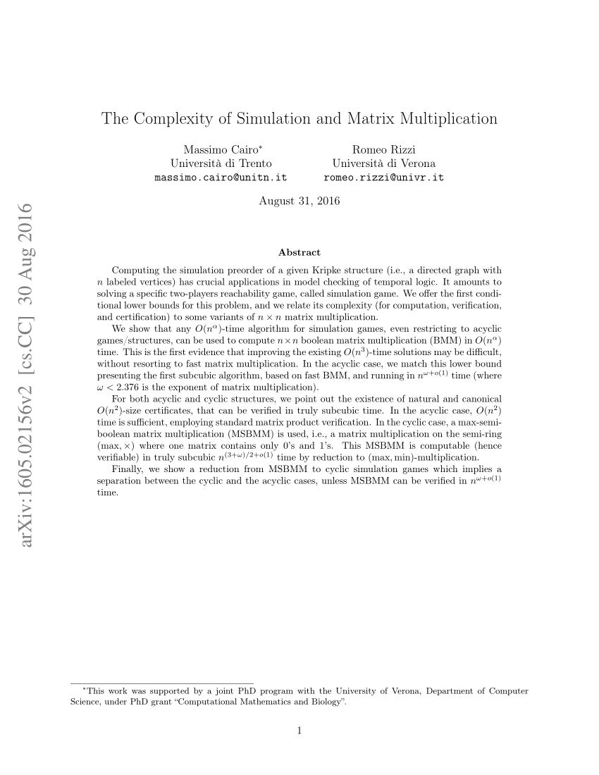 pdf multiplication matrix Multiplications The of Complexity and Simulation Matrix