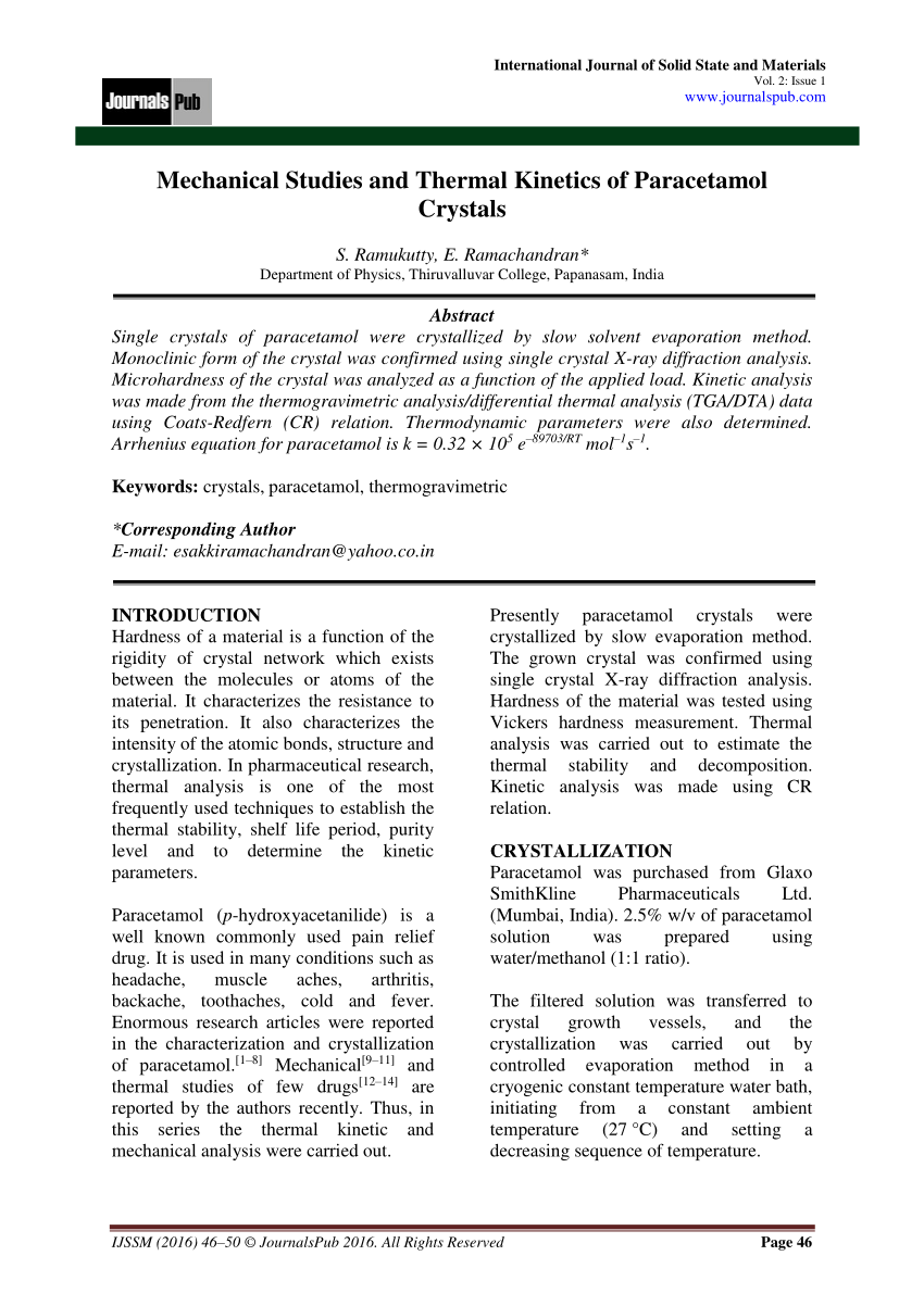 Pdf Mechanical Studies And Thermal Kinetics Of Paracetamol Crystals