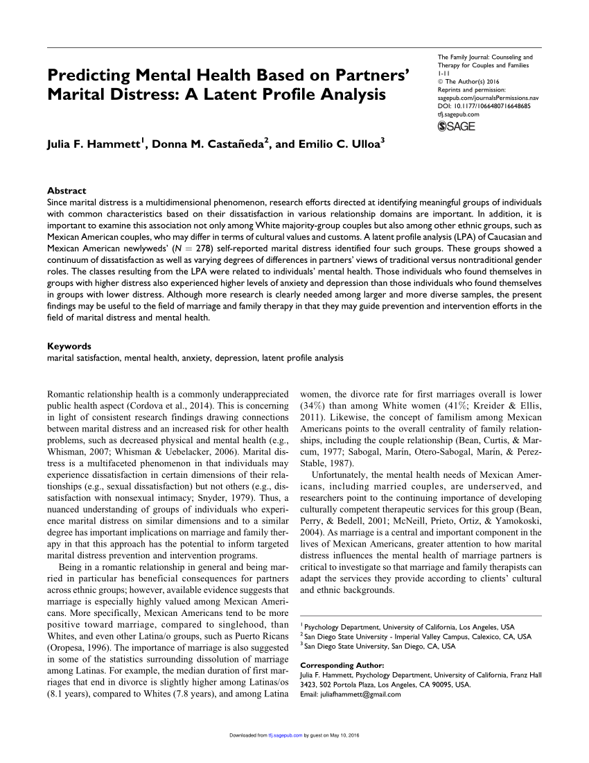 PDF) Marital Satisfaction and Depression: A Replication of the Marital  Discord Model in a Latino Sample