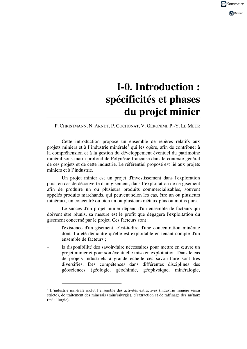 (PDF) Spécificités et phases du projet minier  introduction