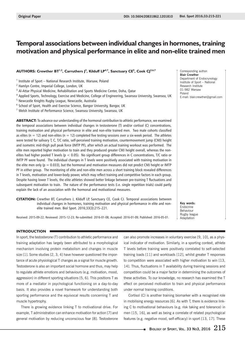 Pdf Temporal Associations Between Individual Changes In Hormones Training Motivation And Physical Performance In Elite And Non Elite Trained Men