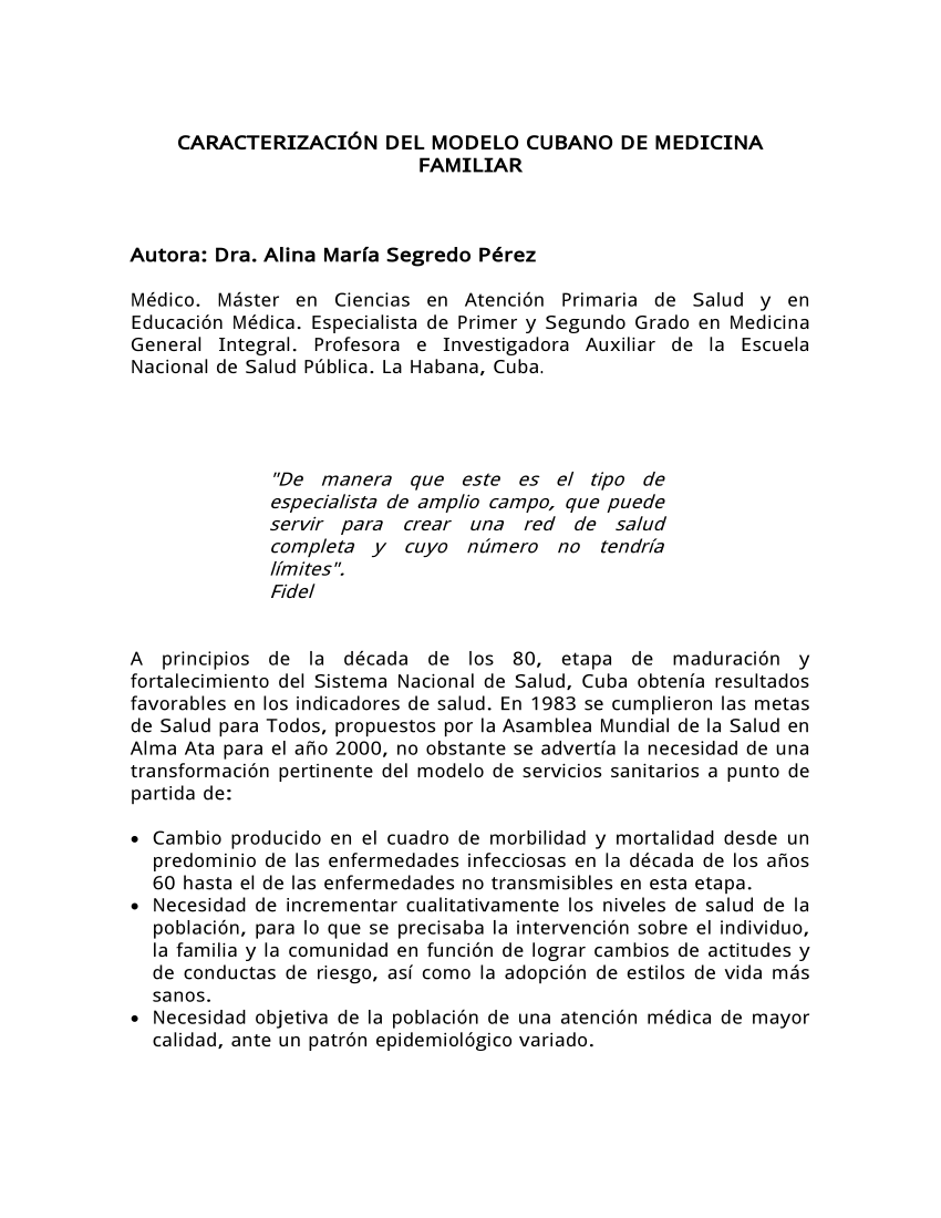 PDF) Caracterización del modelo cubano de Medicina Familiar