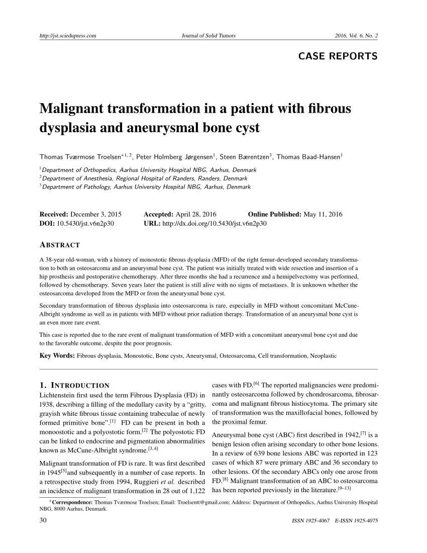 Pdf Malignant Transformation In A Patient With Fibrous Dysplasia And Aneurysmal Bone Cyst 9729