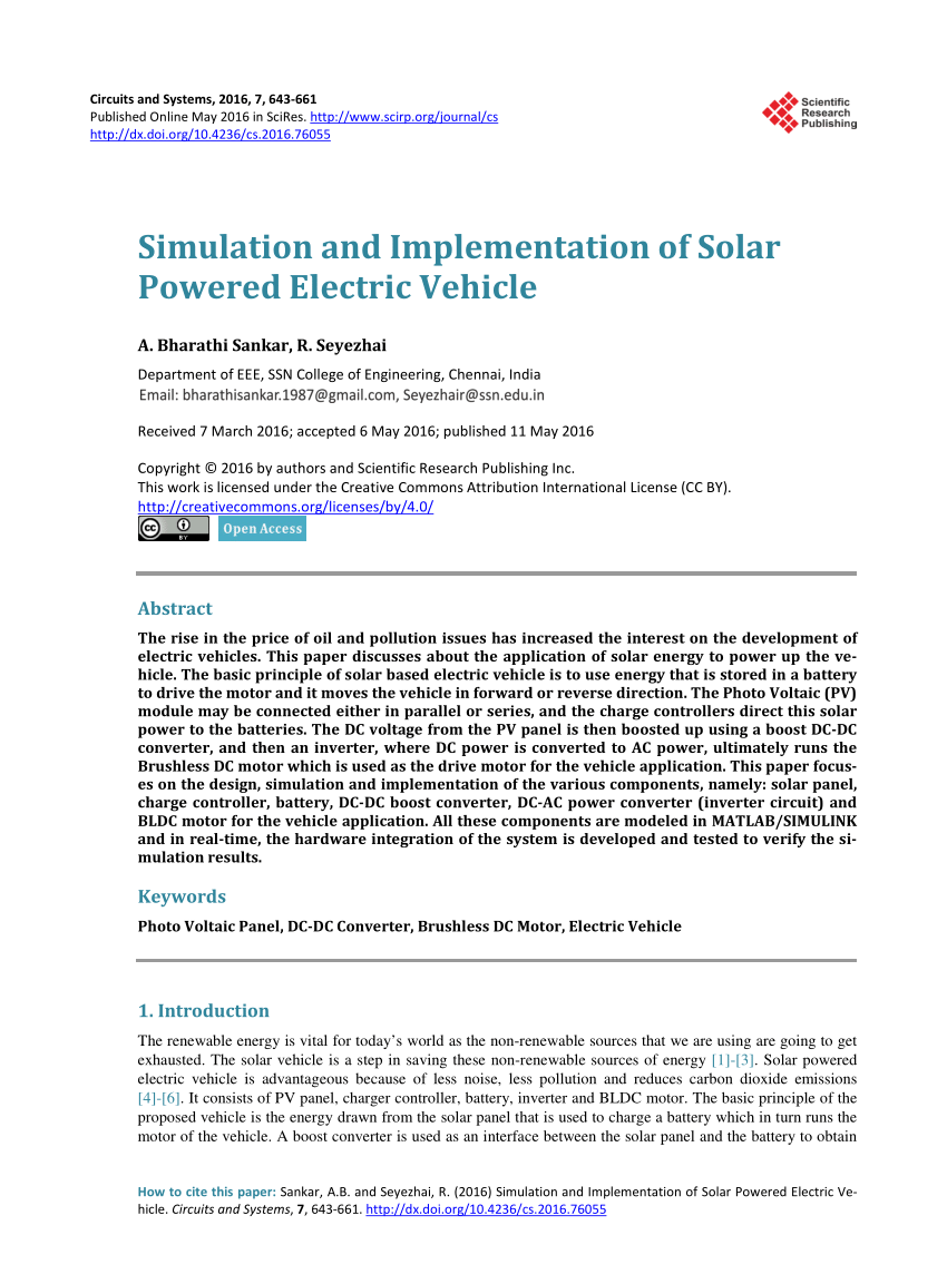(PDF) Simulation and Implementation of Solar Powered Electric Vehicle
