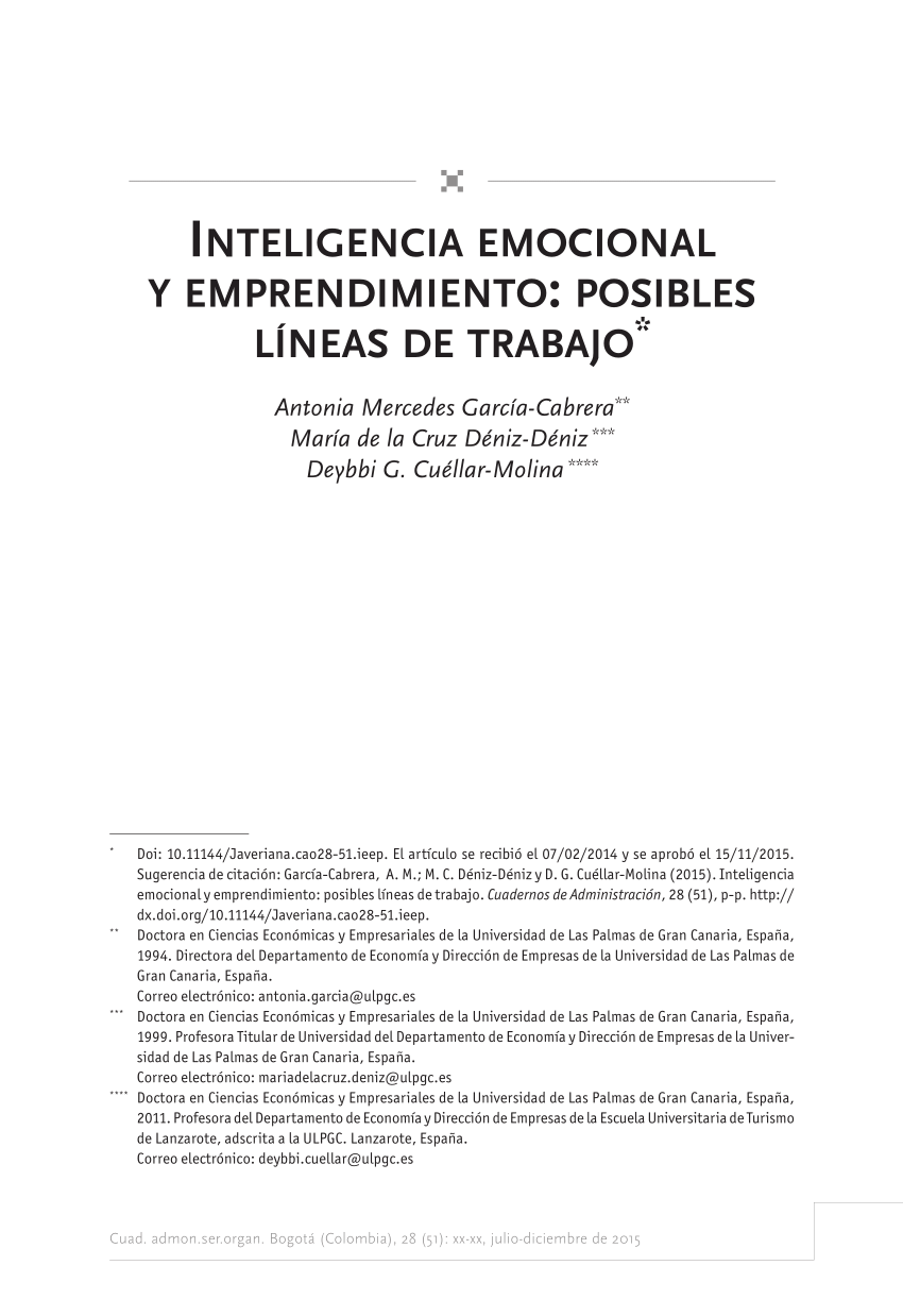 Pdf Inteligencia Emocional Y Emprendimiento Posibles Lineas De Trabajo