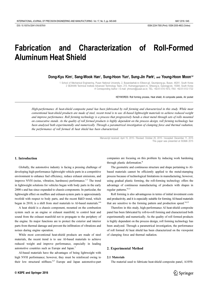 (PDF) Fabrication and characterization of rollformed aluminum heat shield