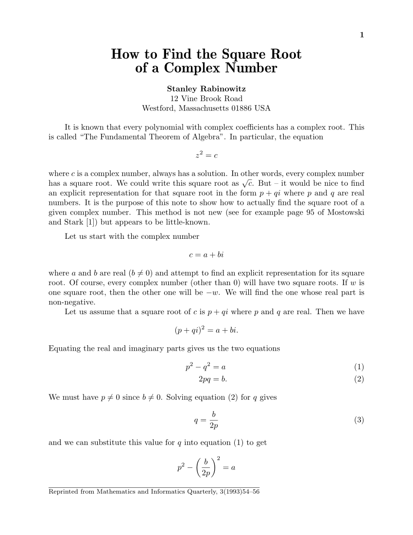 PDF) How to find the square root of a complex number