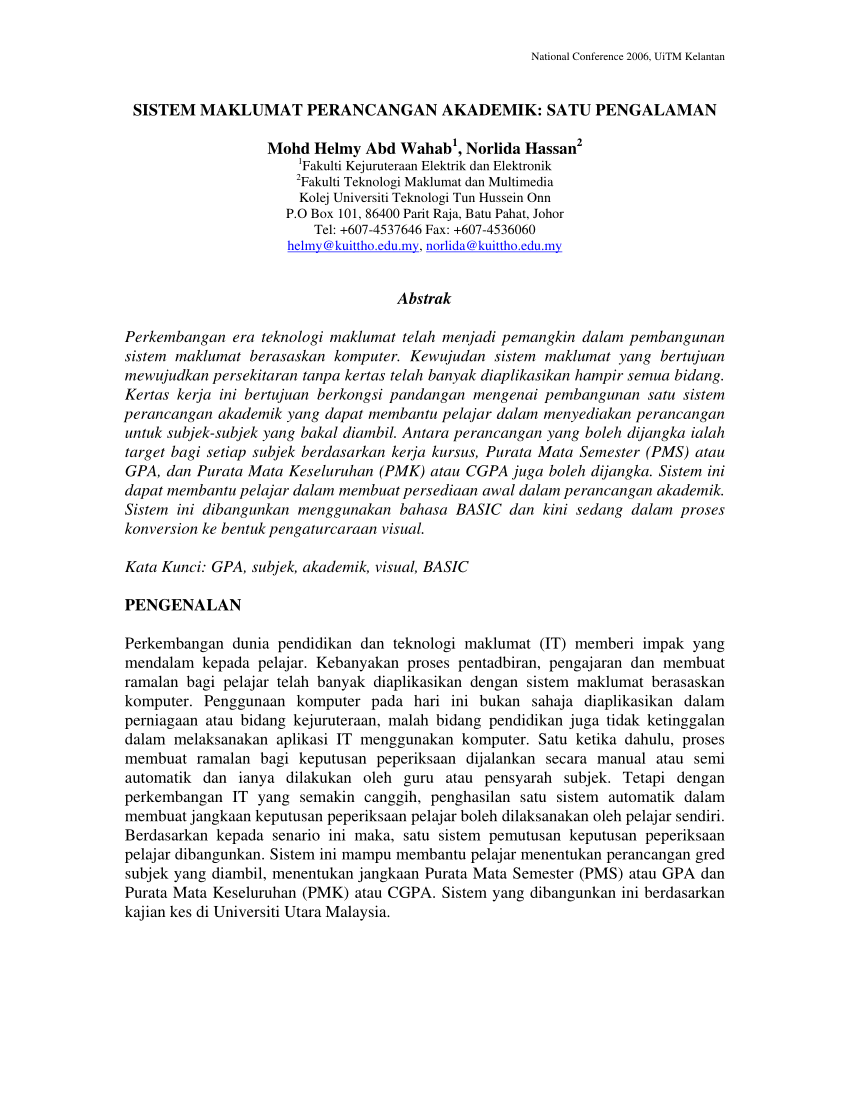 PDF) SISTEM MAKLUMAT PERANCANGAN AKADEMIK: SATU PENGALAMAN