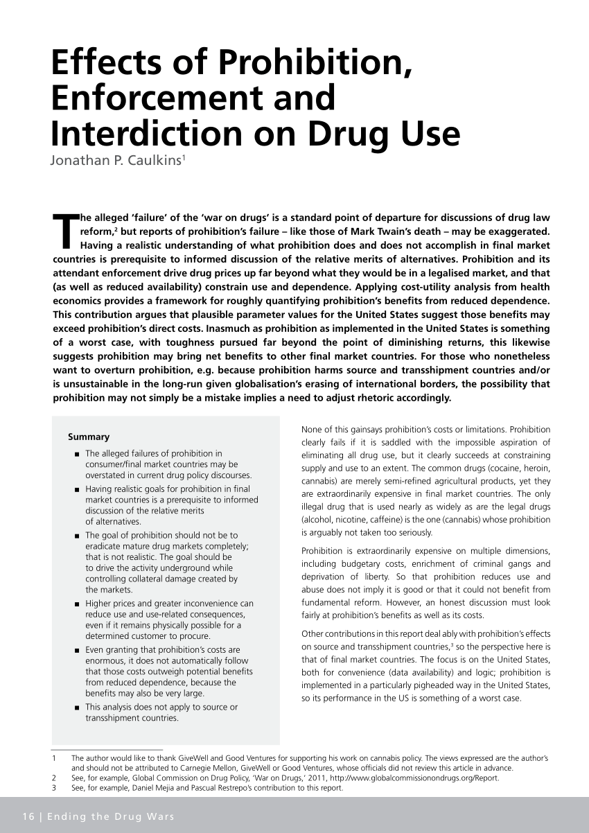 essay on prohibition of drugs