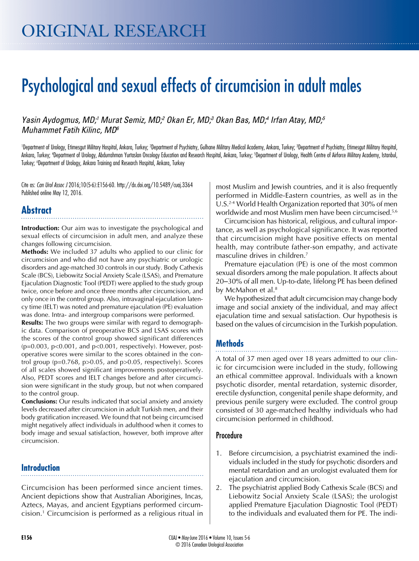 PDF Psychological and sexual effects of circumcision in adult males